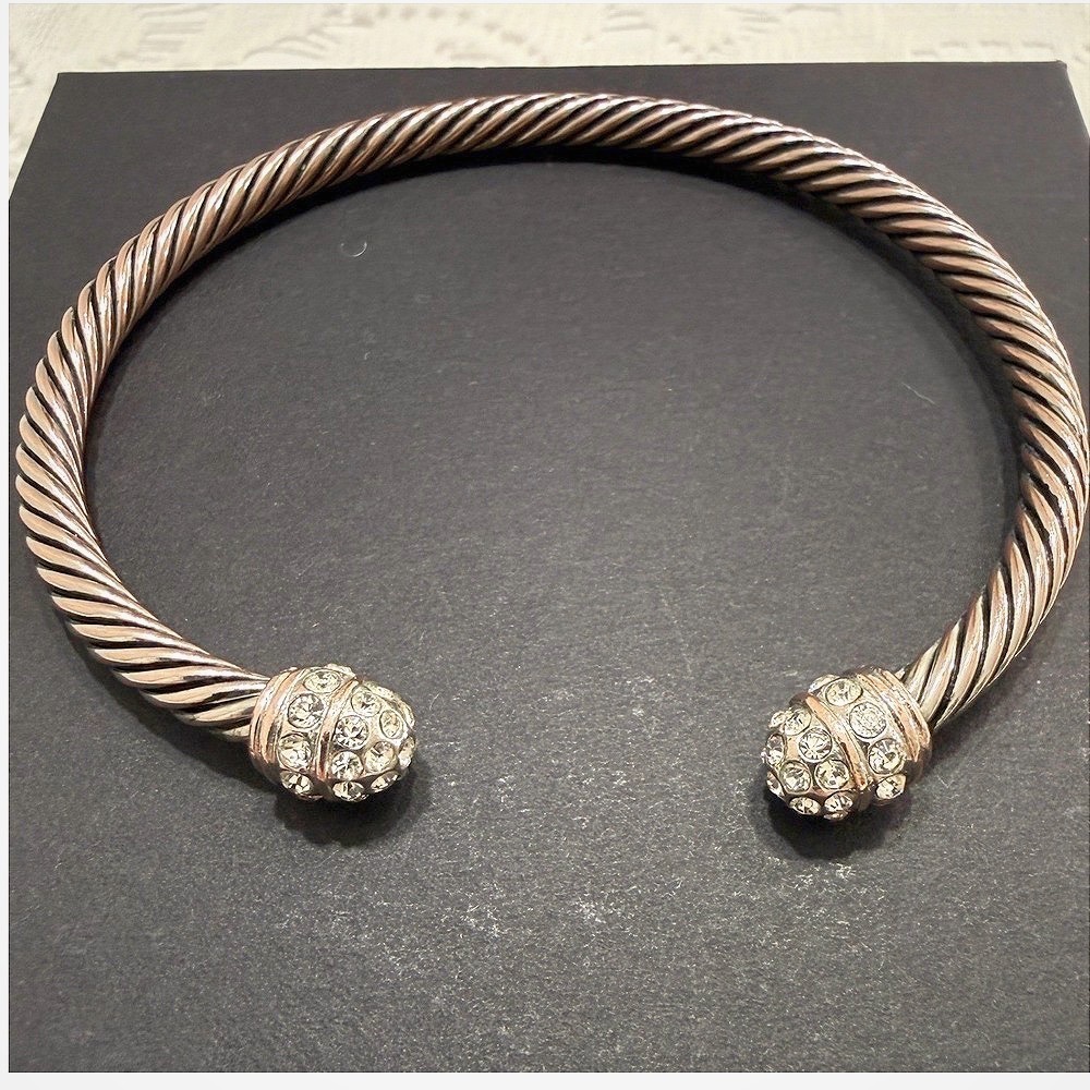 Sparkling Crystal Cuff Bangle Bracelet Silver Rose Gold Tone Twisted Jewelry - Picture 2 of 3
